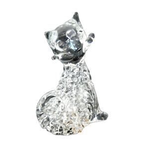 Spun Glass Kitty Cat Figurine Hand Blown Art 2.5" Whiskers Cat Sitting Vintage